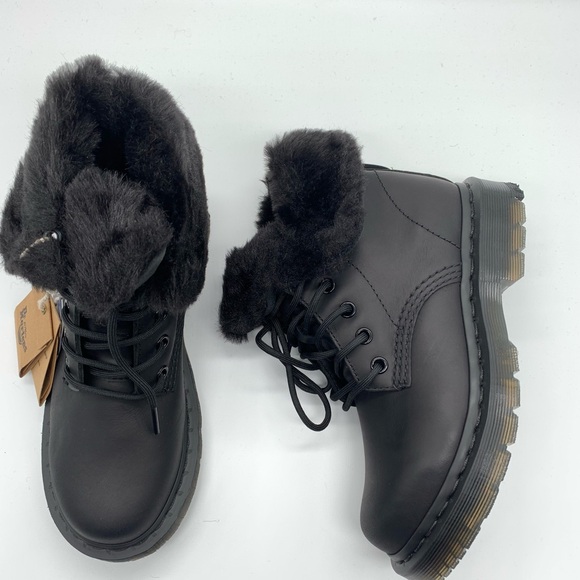 Dr. Martens Kolbert Black Leather Fur-Lined Winter Boots Women size 5 - Picture 1 of 6